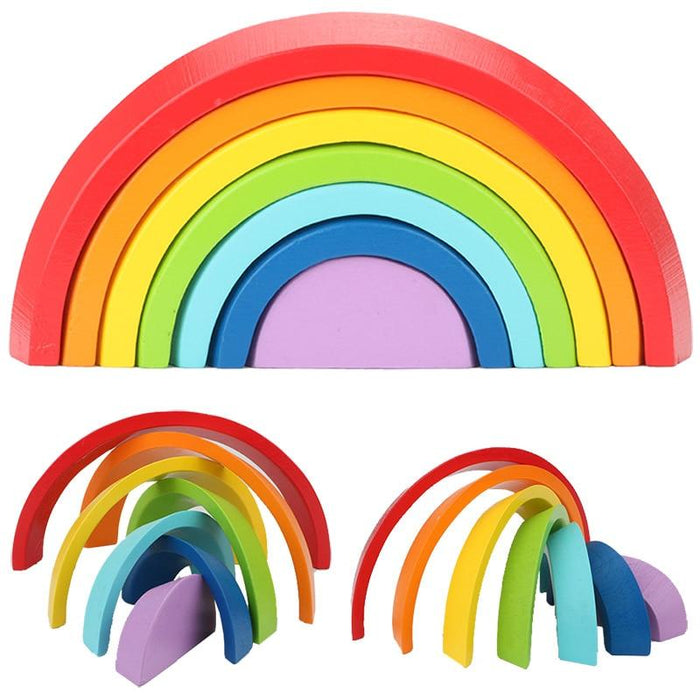 Wooden Rainbow Toy Colored Arch Bridge Blocks