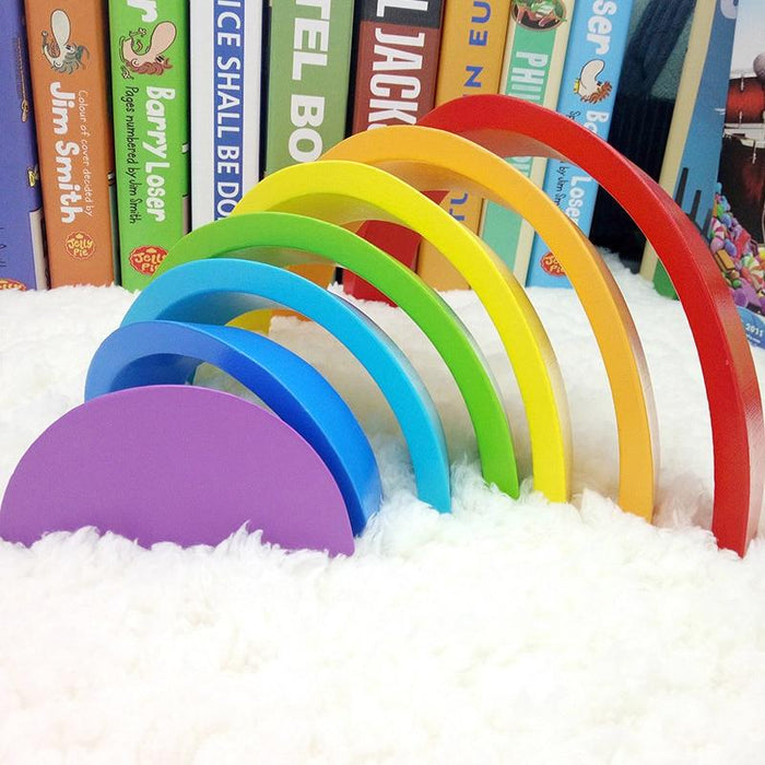 Bloques de puente de arco de colores de juguete de madera del arco iris