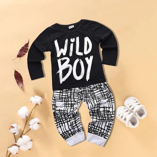 Baby Boy Wild Boy Letter Print Top and Pants Set