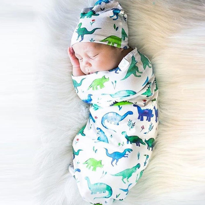 Newborn Dinosaur Print Sleeping Bag Hat Set