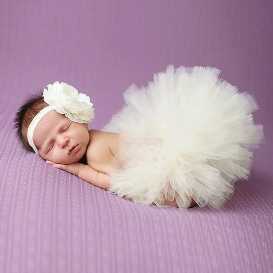 Newborn Photography Tutu Skirt Headband-White