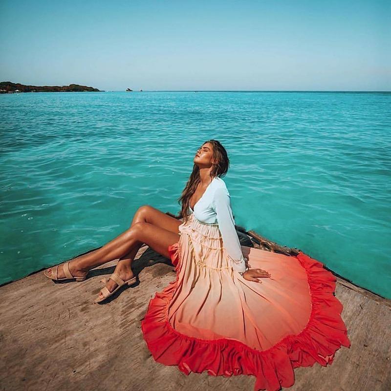 Bohemian Rainbow Tiered Maxi Dress