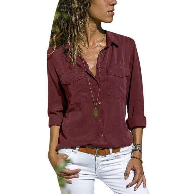 Women’s Long-Length Button-Down Utility Shirt – Lightweight Polyester with Chest Pockets