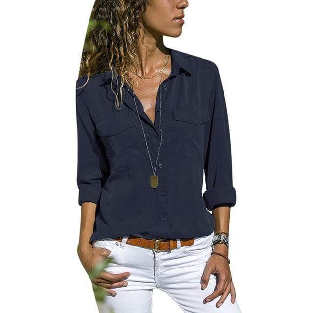 Women’s Long-Length Button-Down Utility Shirt – Lightweight Polyester with Chest Pockets