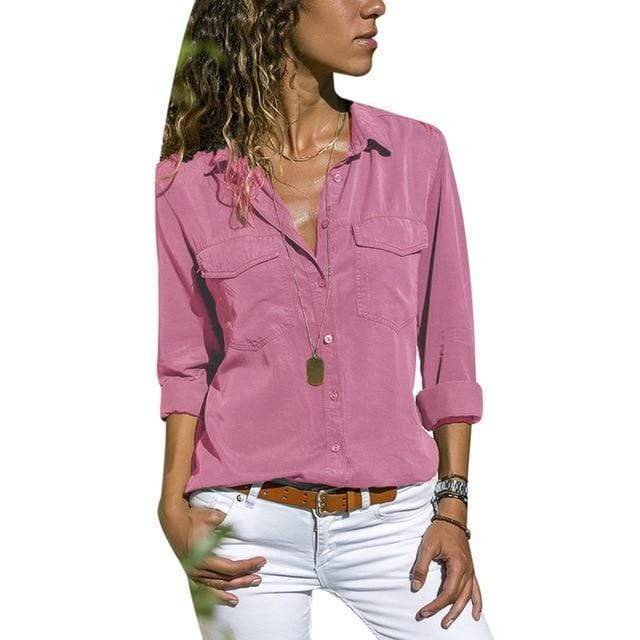 Women’s Long-Length Button-Down Utility Shirt – Lightweight Polyester with Chest Pockets