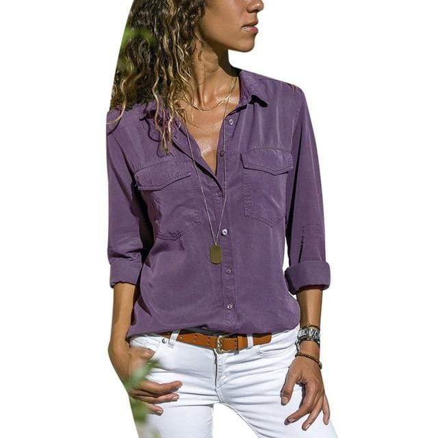 Women’s Long-Length Button-Down Utility Shirt – Lightweight Polyester with Chest Pockets