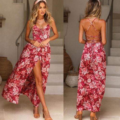 Boho V Neck Floral Print Summer Dress
